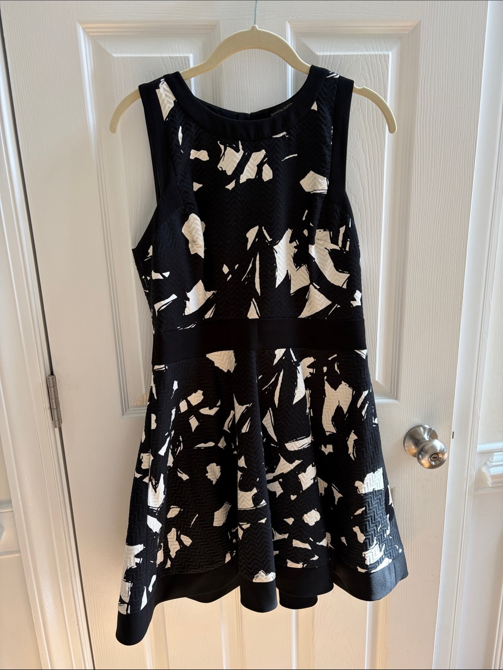 Banana Republic Black and White Abstract Fit-and-Flare Dress